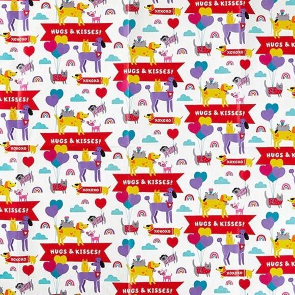 Hallmark Valentine Hugs Kisses XOXO Cute Pets 20"x30" Gift Wrap Set NEW NIP - Picture 5 of 8